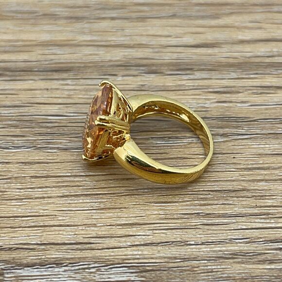 Oval Orange Gemstone Gold Tone Statement Ring Jewelry Engagement Gift Size 7 - Picture 8 of 9